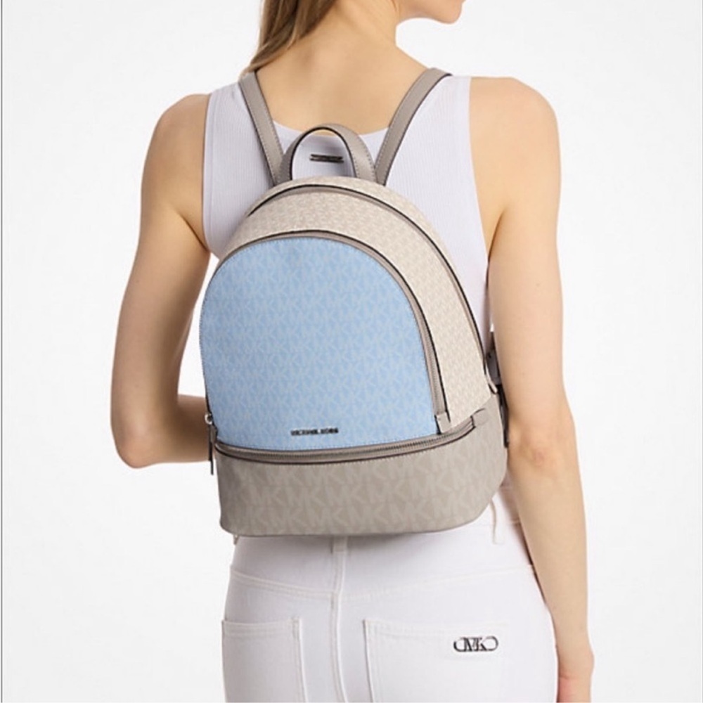 MICHAEL KORS Rhea Medium Color-Block Signature Logo Backpack - Picture 3 of 11